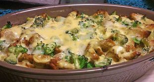 Gyrosauflauf mit Knoblauch, Sauce Hollandaise und Käse überbacken