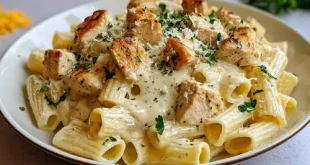 Knoblauchbutter-Hühnchen auf cremiger Parmesan-Pasta mit Petersilie