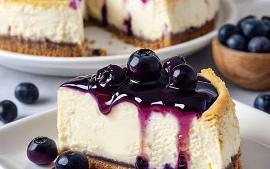 Blaubeer-Käsekuchen Rezept mit frischen Beeren und Keksboden